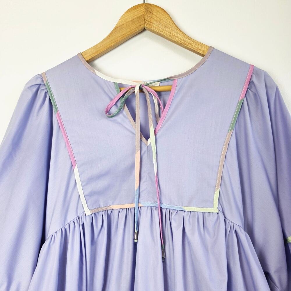 Entro Lavender Babydoll Mini Dress Pastel Trim Keyhole Tie Sz S Coquette Kawaii - Picture 4 of 11